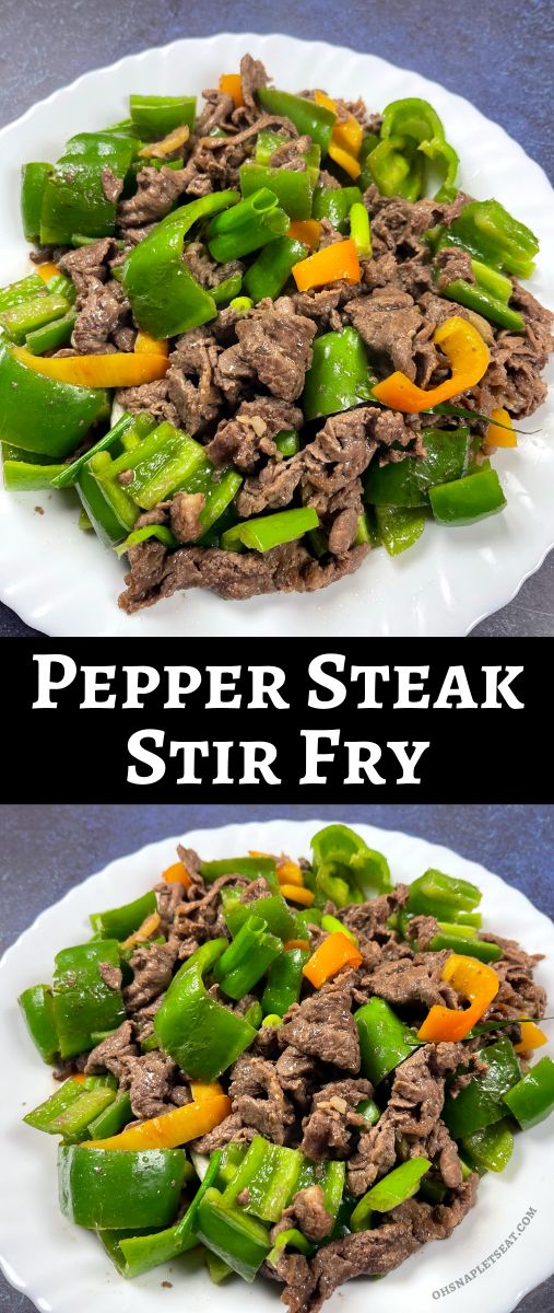 two plates filled with stir fry beef and peppers on top of each other in different stages of cooking