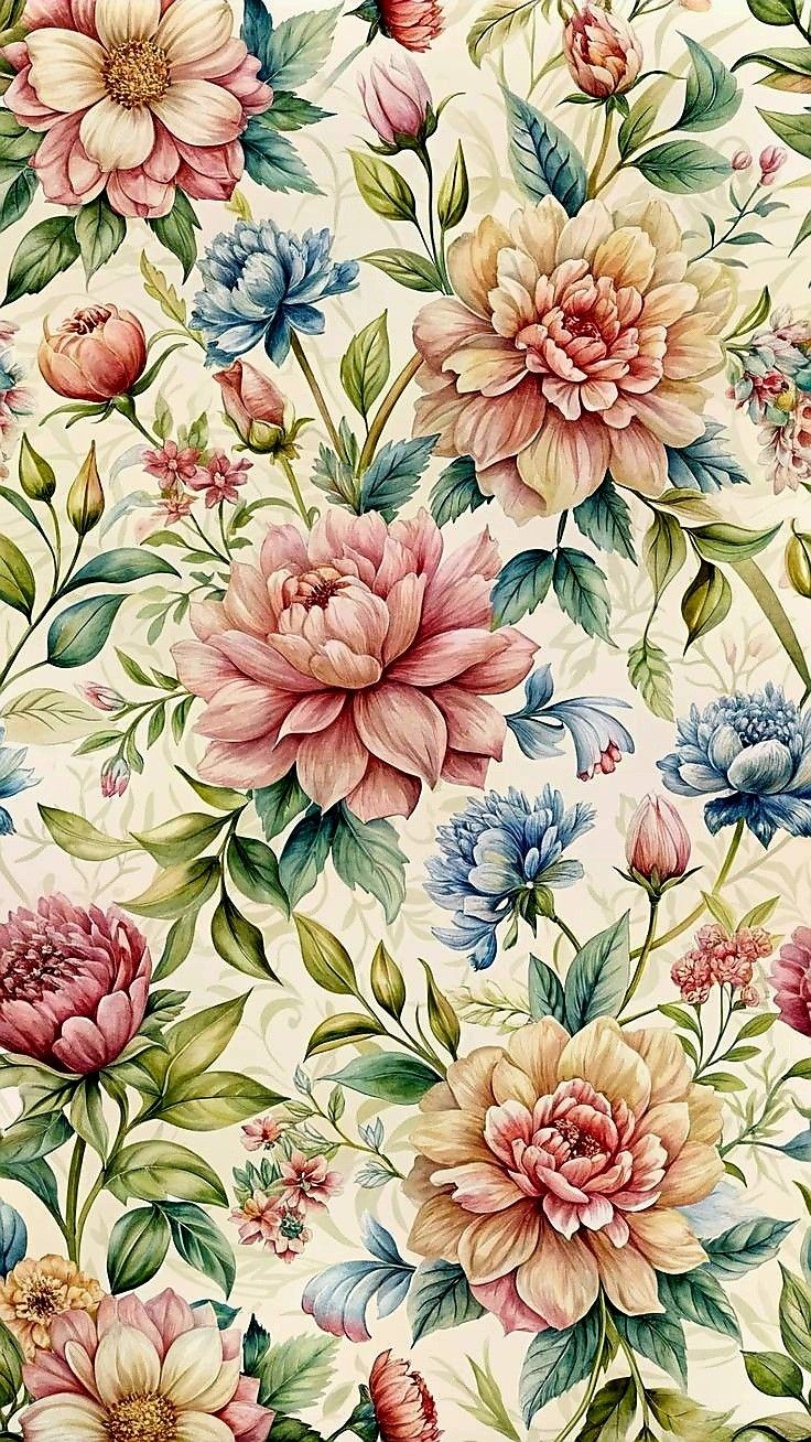 a floral wallpaper with lots of flowers on it