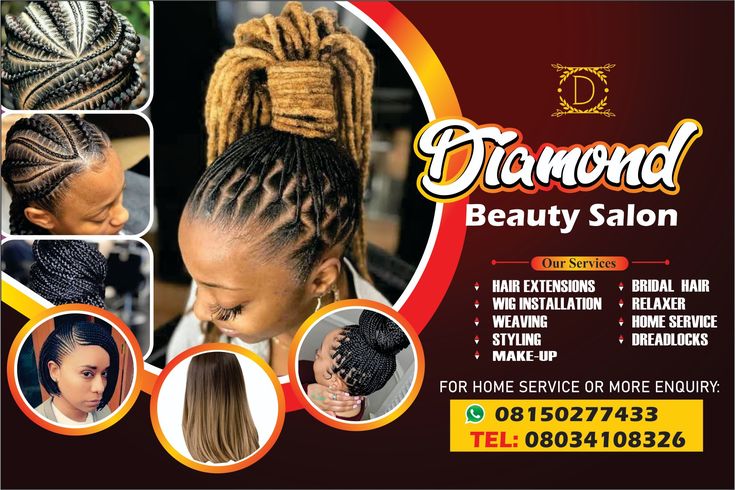 an advertisement for diamond beauty salon with pictures of women's hair and braids