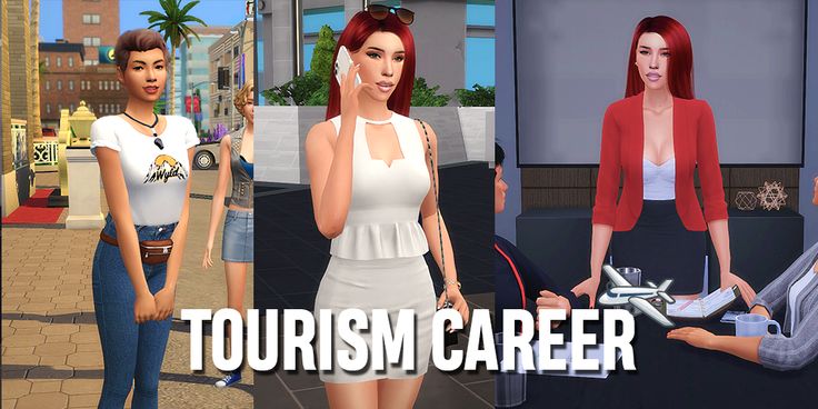 three different virtual women standing in front of each other with text that reads tourism career