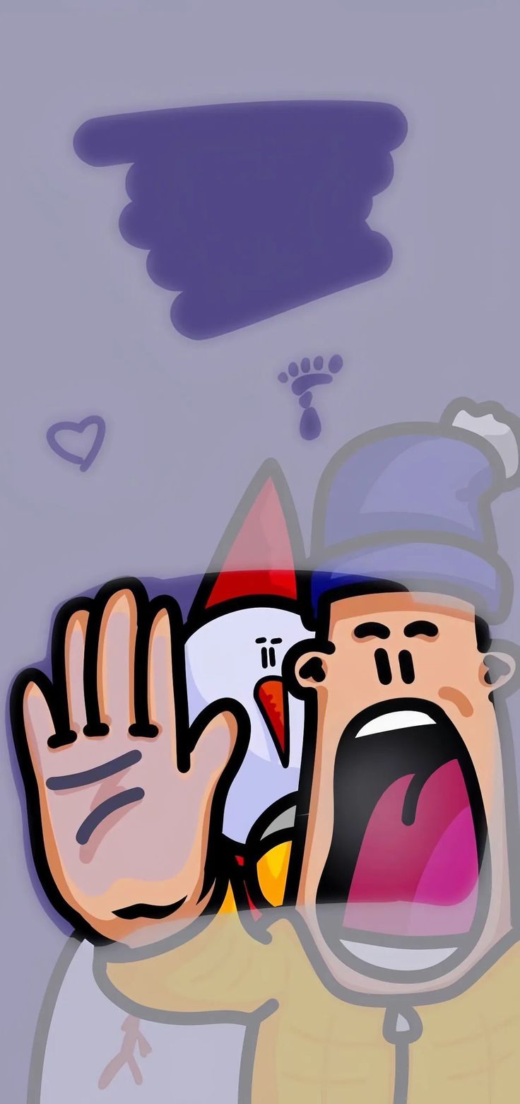 an animated man with his mouth open and hands up in the air, making a hand gesture