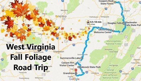 a map with the words west virginia fall foliage road trip