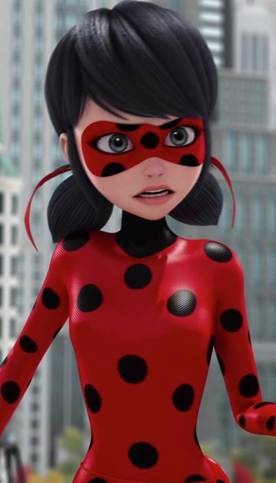 a woman in a red and black costume with her face painted like a ladybug