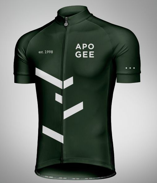 a green jersey with the words apo gee on it and an arrow in white