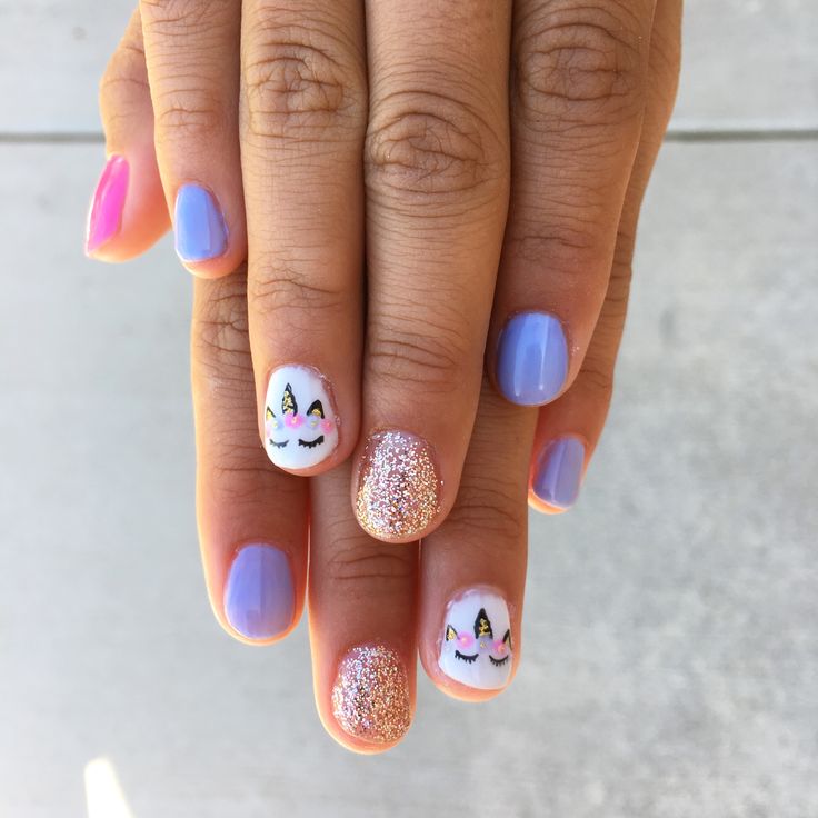 Unicorn nails. Little girl nails. Gel polish designs. @kyrasbeautykorner Unicorn Nails Designs, Unicorn Nail Art, Gel Polish Designs, Kids Nail Designs, Girls Nail Designs, Nail Art For Kids, Watermelon Nails, Summer Nail Art, Unicorn Nails