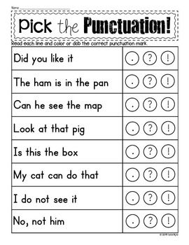 a printable worksheet with the words pick the punction