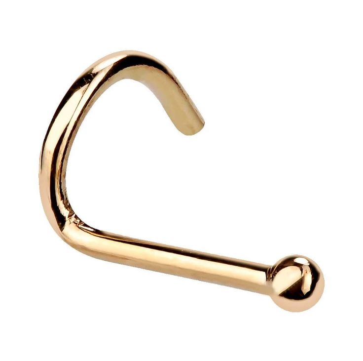 a gold colored metal hook on a white background