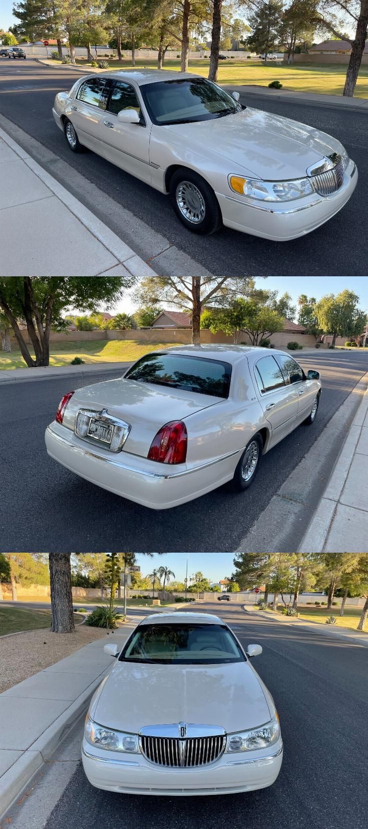 three different shots of a white car parked on the street