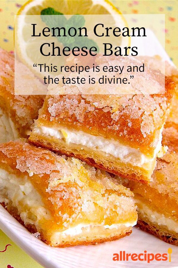 lemon cream cheese bars stacked on top of each other with the words easy and delicious