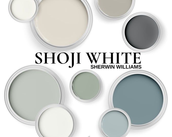 several different shades of paint with the words shoji white above them