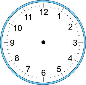 a blue and white clock face with numbers on it's sides showing the time