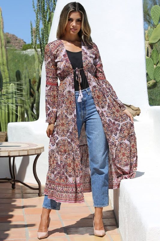 Angie Boho paisley mod print kimono with front tassel tie. Flared long sleeve. Great beach cover, garden party, wedding. So pretty!Sizes: S-M-LBust 34-36-38, Length 50 Color: Lilac100% Rayon, hand wash cold, drip dry, imported G2/BJ800-A840 Classy Boho Fashion, Plus Size Boho Clothing, Elegant Kimono, Cold Drip, Mod Print, Boho Paisley, Boho Fashion Bohemian, Flare Long Sleeve, Garden Party Wedding