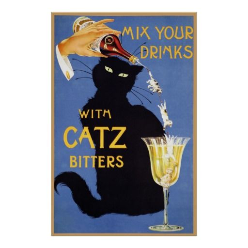 Catz Bitters, Cats, Drink Mixers, Awesome Vintage Poster Print #black #cats #art #poster Vintage Kitchen Posters Wall Art, Vintage Wall Art Retro, Old Posters, Vintage Advertising Posters, Black Cat Art, A Black Cat, Cat Wall Art, Cat Posters, Unframed Wall Art