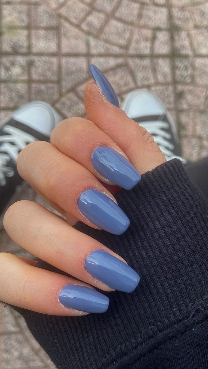 Bluish Grey Nails, Blueish Grey Nails, Blueish Gray Nails, Grey Blue Nail Color, Blue Gray Nails, Blue Grey Nails, Grey Blue Nails, Cute Nail Polish Ideas, Blue Prom Nails