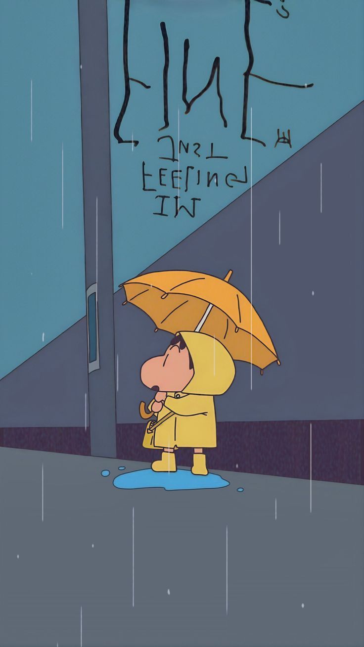 a cartoon character holding an umbrella in the rain