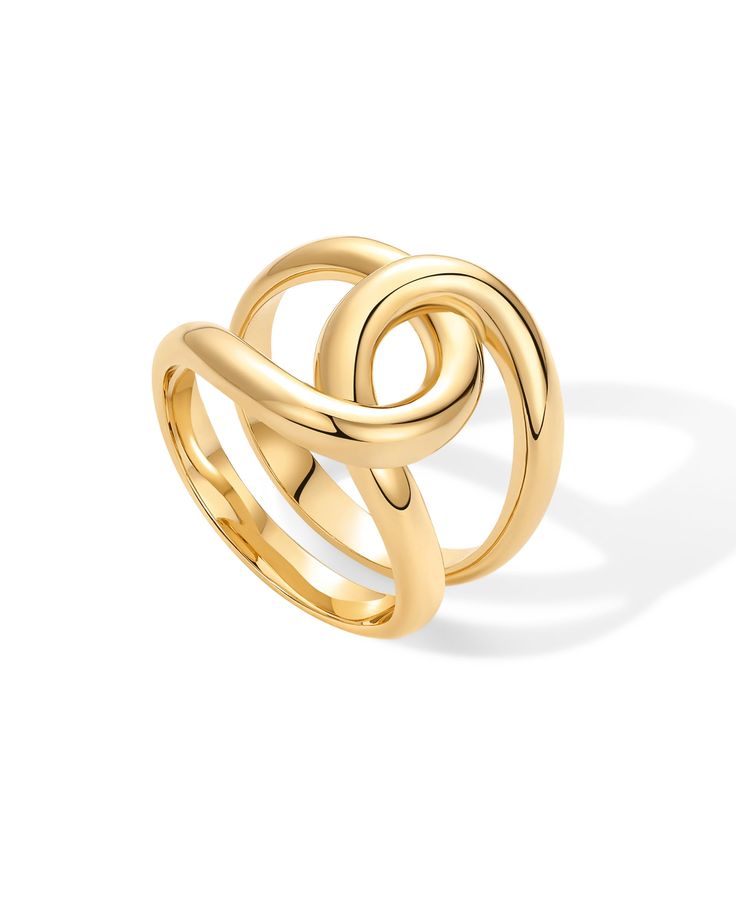 PRICES MAY VARY. Elevate your style with our unique chunky interloop ring, crafted for both comfort and versatility. The design features a band that is 3mm wide that interlocks expanding to a total width of 16mm. Ideal for everyday elegance or special occasions, it adds a touch of sparkle to any outfit, this ring strikes the perfect balance between elegance and statement. Crafted with love, our ring features 14k yellow gold plating that is 100% nickel, cadmium, lead-free, and hypoallergenic maki Gold Plaited Rings, Gold Rings Stackable, Dangle Necklaces, Toggle Bracelet, Jewelry Images, Ring Sizes, Bracelet Collection, Ring For Women, Stackable Rings