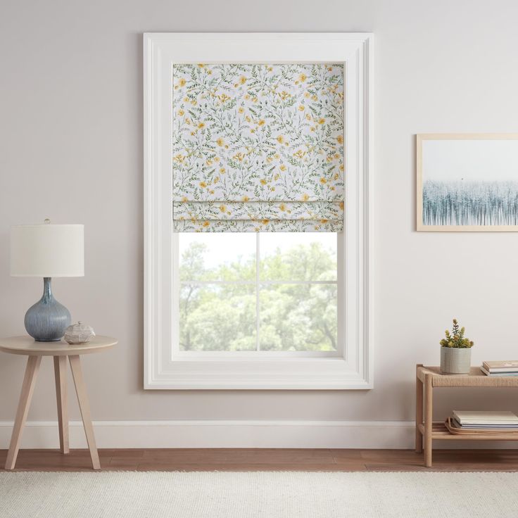 a living room scene with focus on the window and blinds in the windowshade