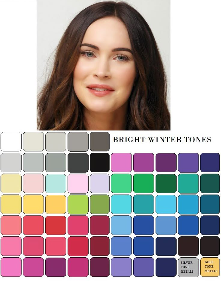 Bright winter- like most of them but never have been a fan of yellow Bright Cool Winter Color Palette, Megan Fox Color Palette, Bright Winter Color Analysis, Bright Winter Color Palette Makeup, House Of Colour Winter Hair Color, Clear Winter Hair Color, Bright Winter Palette Outfits, Light Winter Color Palette, Clear Winter Color Palette Outfits