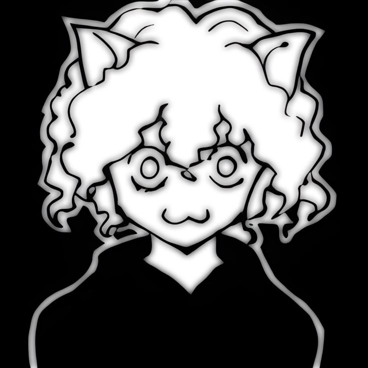 a black and white drawing of a girl with curly hair