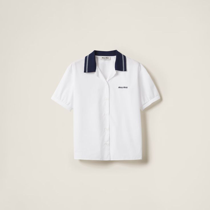 Miumiu Clothes, Miu Miu Shirt, Miu Miu Top, White Poplin Shirt, Collard Shirt, Tops And Blouses, Fashion Vocabulary, Poplin Top, College Fashion