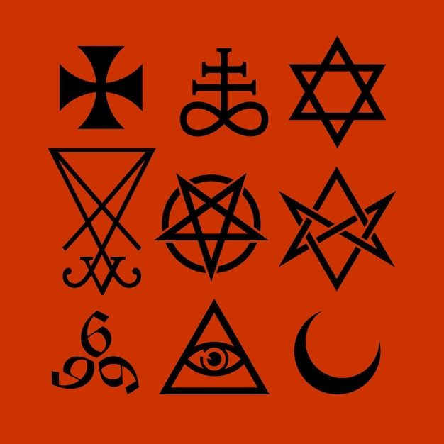 various symbols are shown on an orange background