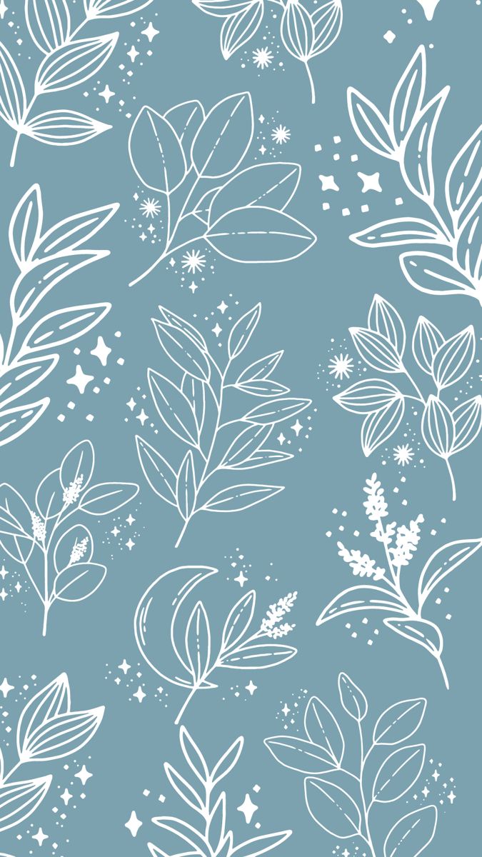 a blue background with white leaves and stars