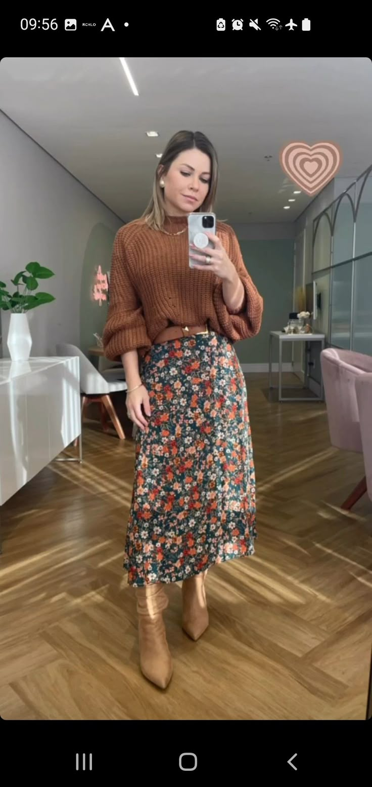 Simple Winter Work Outfits, Rust Skirt Outfit Fall, Midsize Sweater Dress, Fall Skirt Fashion, Plus Size Fall Casual Outfits, Outfits To Run Errands In, Modest Bohemian Outfits, Long Skirt Outfits Fall, Midsize Skirt Outfit