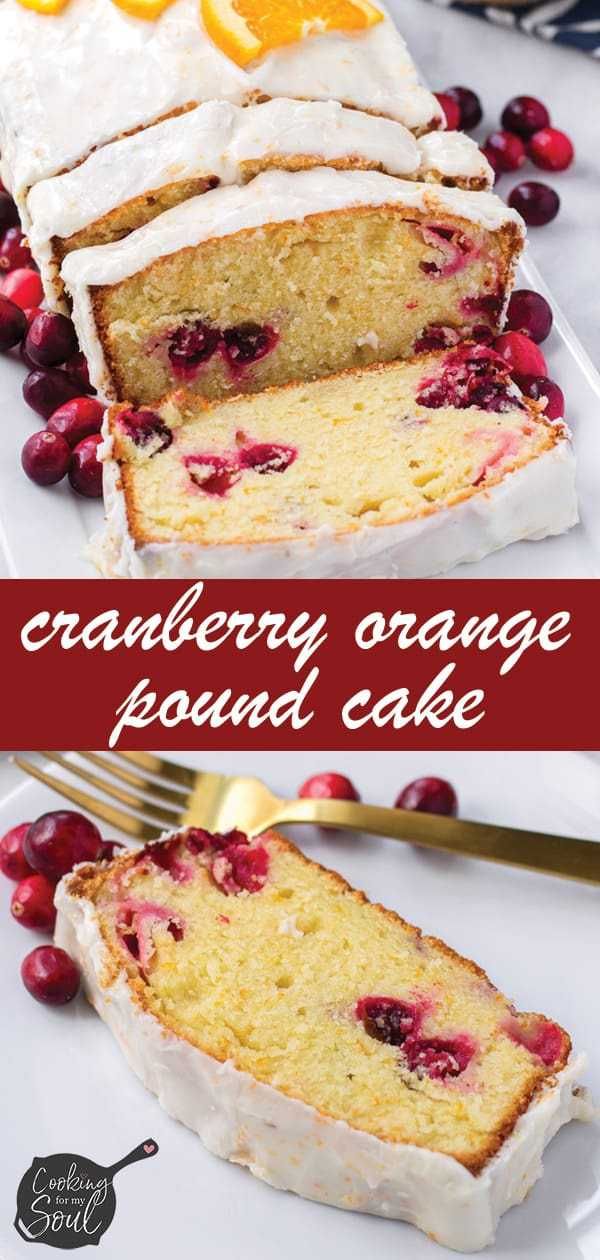 cranberry orange pound cake on a white plate