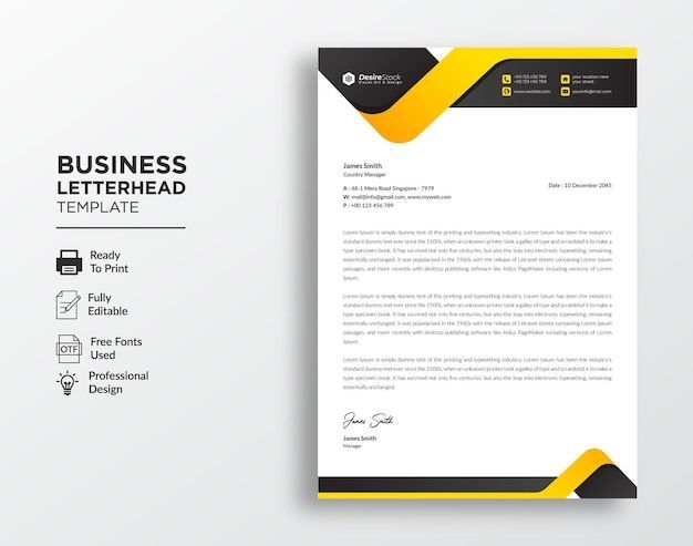 a letterhead with yellow and black accents