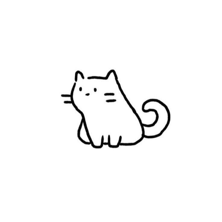 a black and white drawing of a cat sitting on the ground with its eyes closed