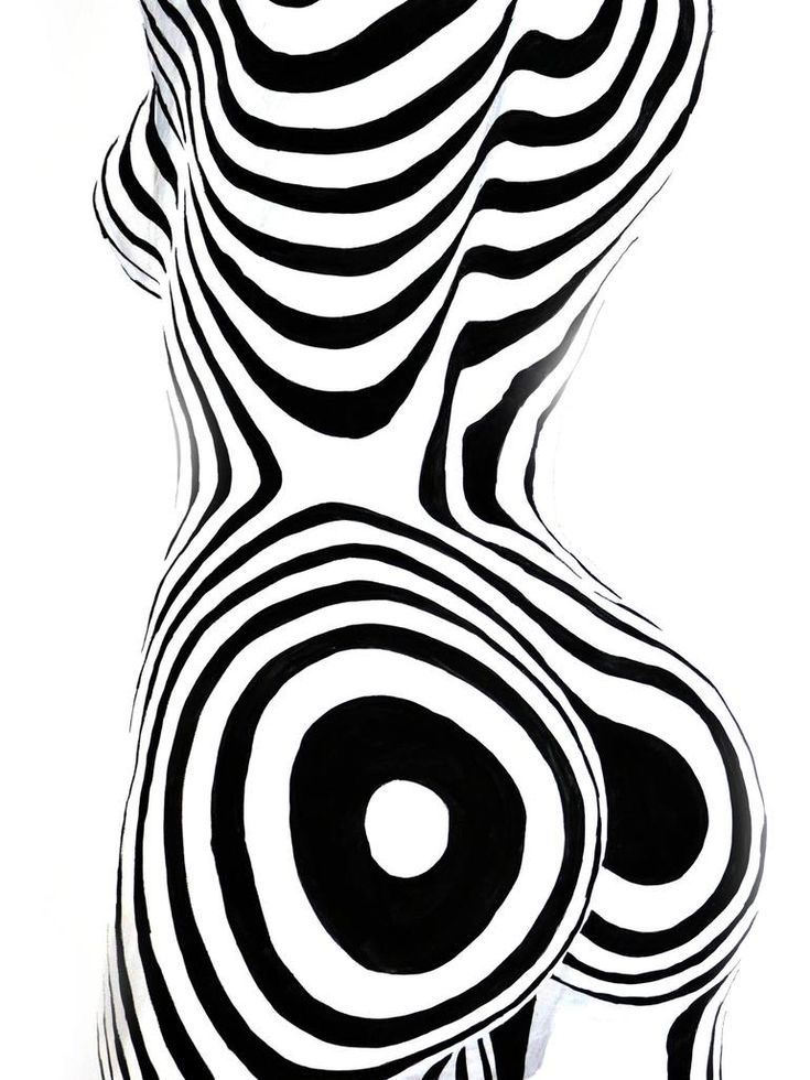 an abstract black and white drawing of a woman's body with circles on it