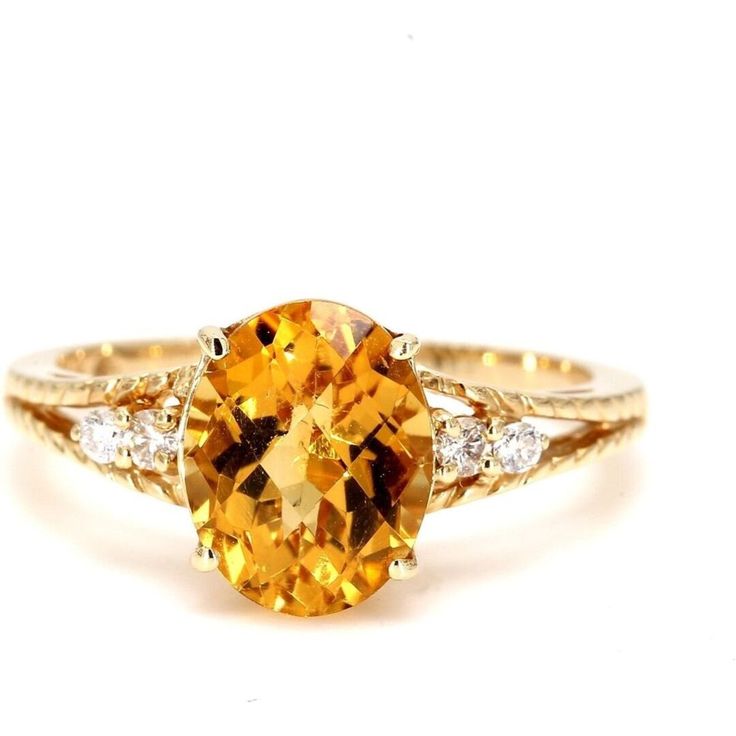 Ninacci 14K Yellow Gold Citrine and Diamond Accent Ring - 4.00 Carats Citrine - Size 7.25 Luxury Multi-stone Yellow Gold Rings, Citrine Wedding Ring, Citrine Engagement Ring, Yellow Citrine Ring, Citrine Ring Engagement, Citrine Jewelry, Golden Glow, Yellow Citrine, Citrine Ring