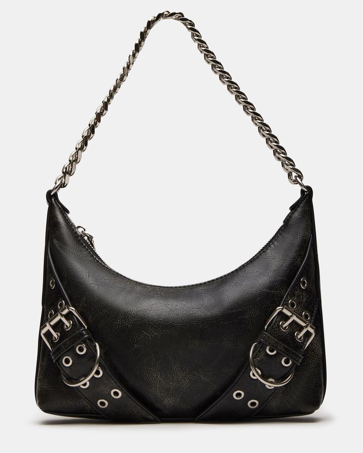 GRAYA BAG BLACK DISTRESSED Affordable Y2k Style Baguette Shoulder Bag, Affordable Embellished Women's Shoulder Bag, Rock Chic Accessories, Mugler Star Bag, Alternative Handbag, Rock Handbag, Decorated Bag, Goth Purse, Gothic Purse