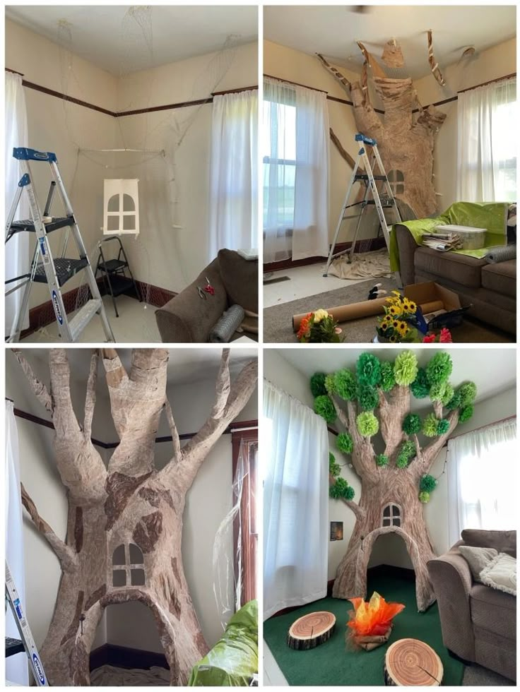 four pictures of different types of trees in the living room