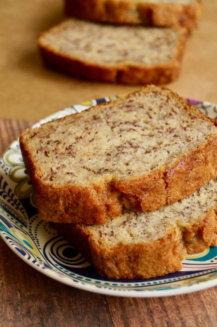 two slices of banana bread on a plate