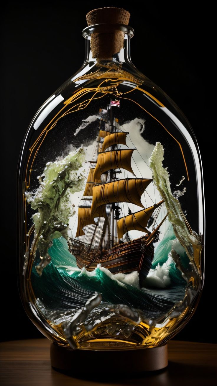 a glass bottle with a ship in it