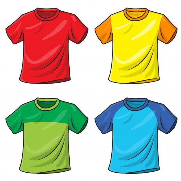 four different colored t - shirts on a white background, each with a short sleeve