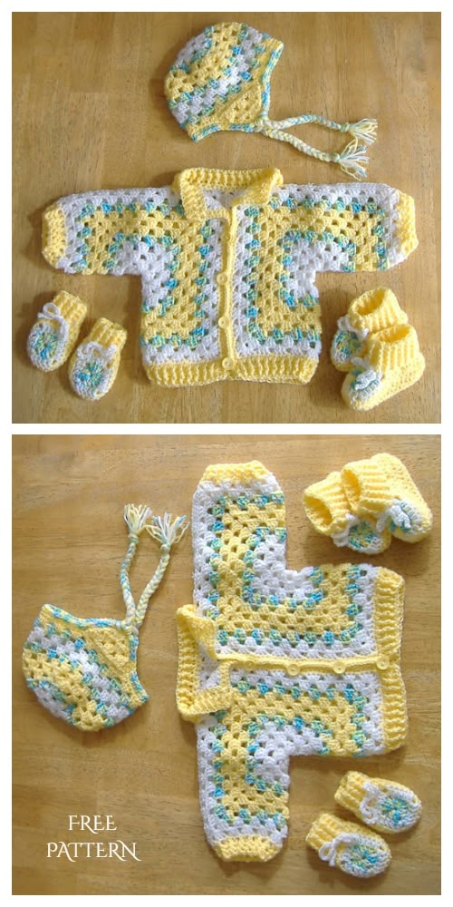 the crocheted baby set is ready to be made