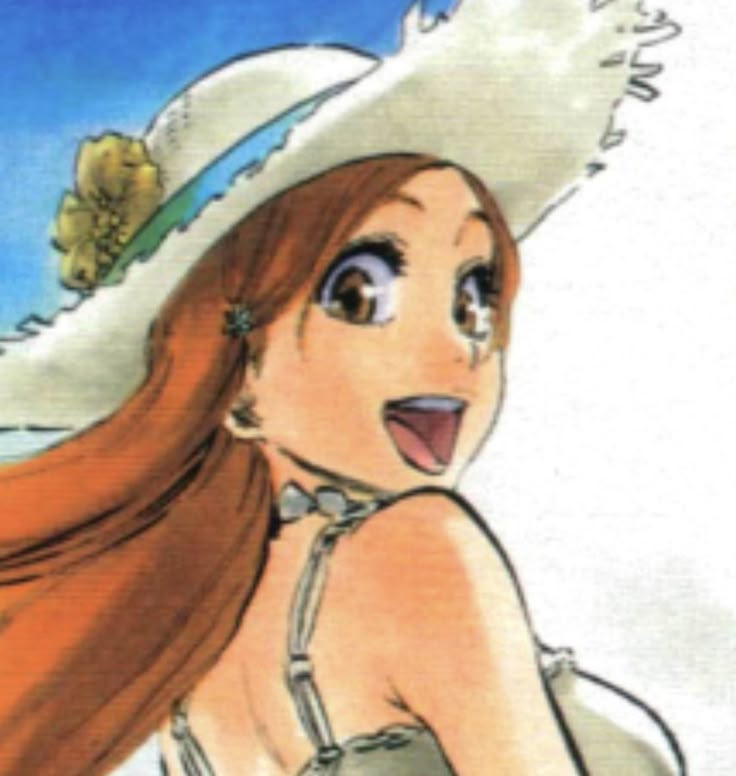 a drawing of a woman with long red hair wearing a white hat and green dress