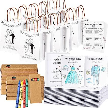 the bride's dress up activity kit includes paper bags, crayons and markers