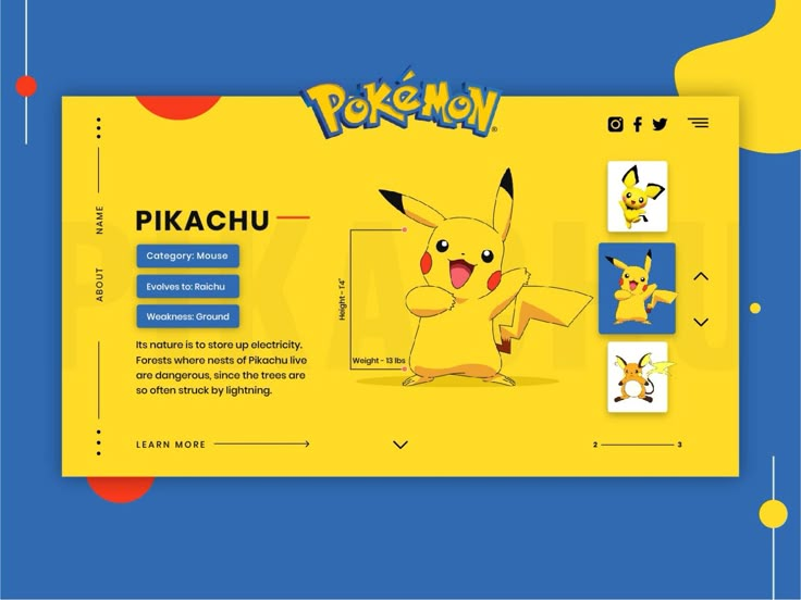 the pokemon page is displayed on a computer screen, with images of pikachu