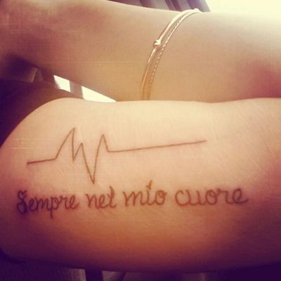 someone has a tattoo on their arm that says sempre net mio cuore