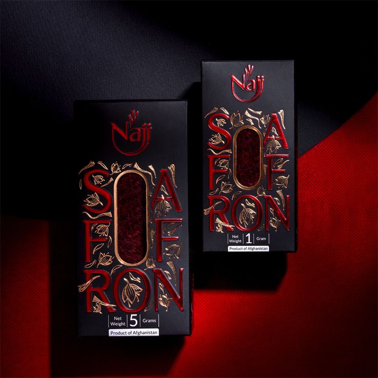 two packagings for nail iron on a red and black background with gold foiling