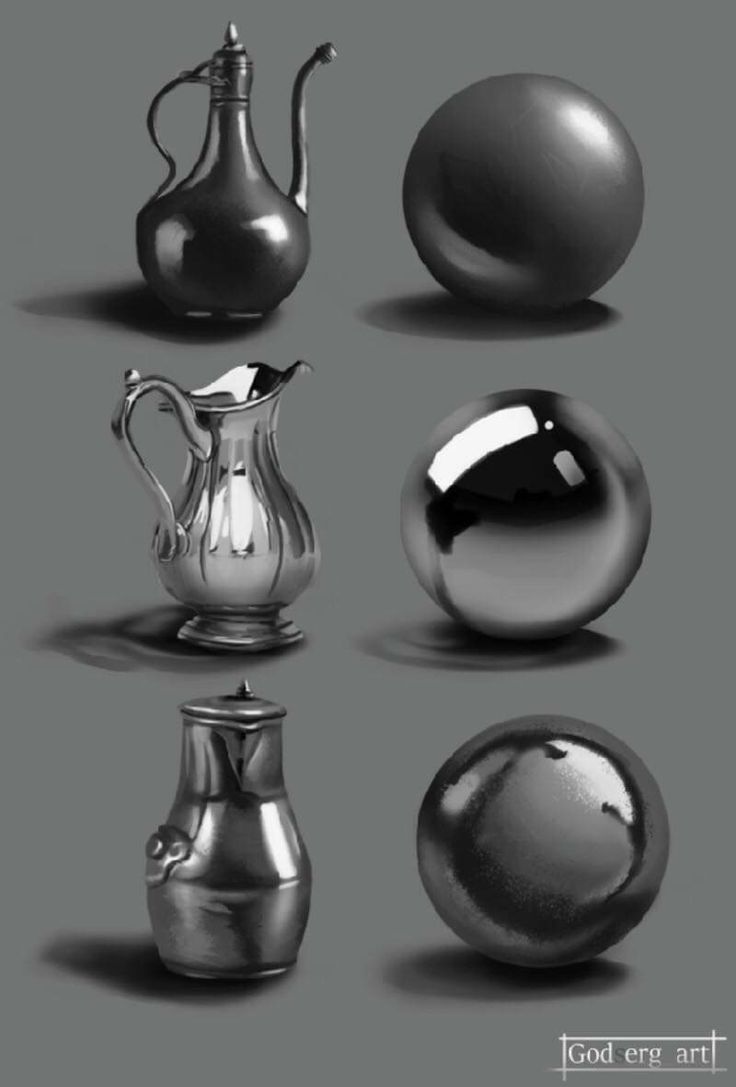 an assortment of metallic objects are shown in black and white, as well as silver