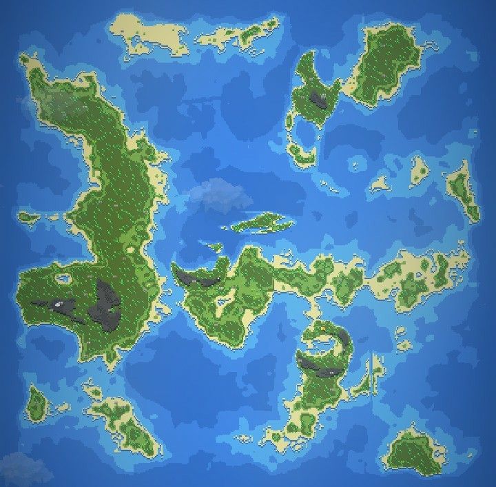 an image of a very large island in the middle of the ocean with lots of land