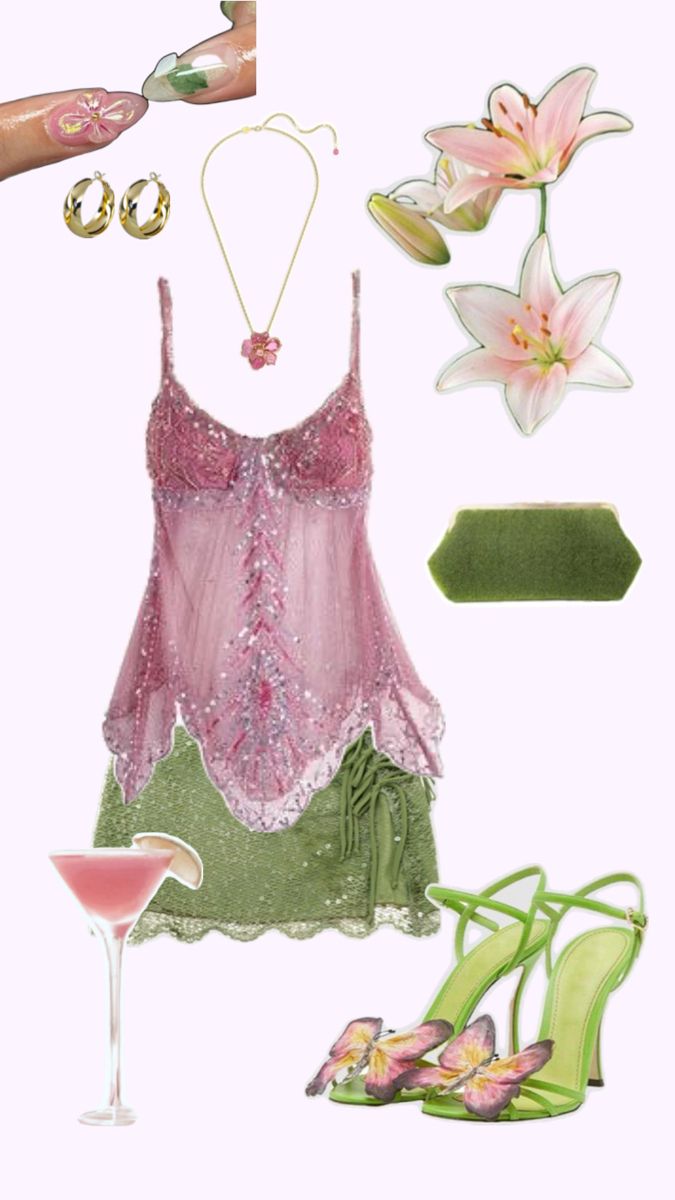 Garden Rave Outfit, Fairy Going Out Outfits, Fairy Garden Party Outfit, Pink Fairy Inspired Outfit, Dive Bar Aesthetic Outfit, Campy Outfits Aesthetic, Fancy Nancy Aesthetic Outfits, Fairy Y2k Aesthetic, Pastel Fairycore Outfits