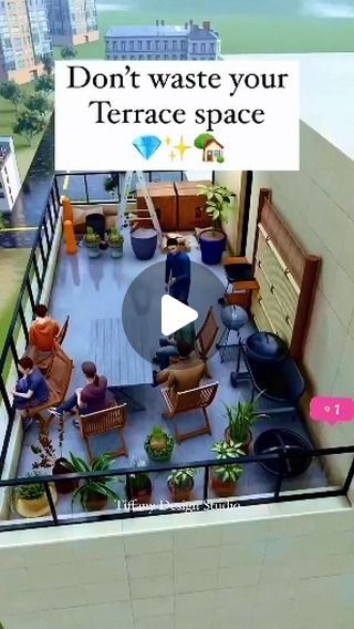 a video game with people sitting at tables and talking to each other on the balcony