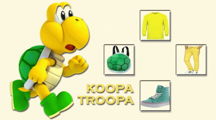 an image of a cartoon character with various items in front of him and the words koopa tropa