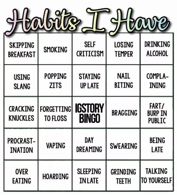 a game board with words that say habitts i have