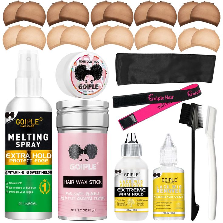 PRICES MAY VARY. Package Included: 1.34 fl oz wig glue + 1 fl oz wig glue remover + 1pc 2fl oz lace melting spray+ 2.7oz hair wax stick flower scent + 1.05 oz edge control wax + pink elastic bands+ hair dual brush + black edge scarf + eyebrow razor + wig caps*20(Light Brown & Dark Brown). Wig Glue: It is safe for use on both poly and lace hair replacement systems and creates an invisible bond after application. This invisible bonding helps to hide your hairline and creates a natural look for you Cosmetic Bonding, Hair Shears, Eyebrow Razor, Hair Replacement Systems, Edge Scarf, Edge Control, Flower Scent, Hair System, Wig Caps